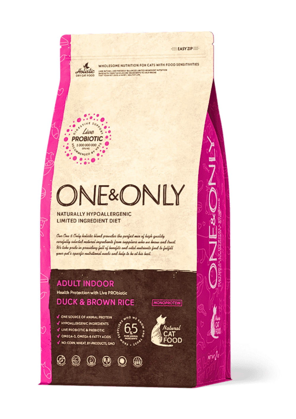 One and Only dry food for Adult cat Indoor with Duck and rice 2 Kg