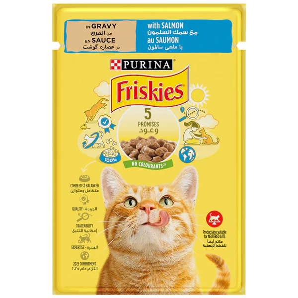 Purina Friskies – Salmon Chunks in Gravy Wet Cat Food Pouch (85g)