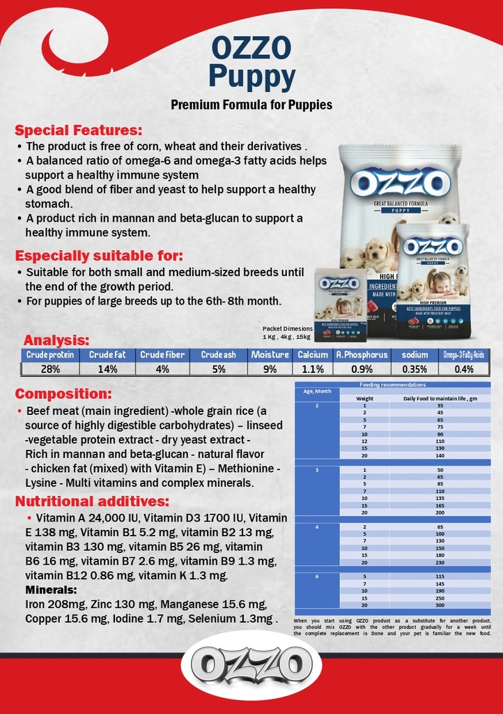 OZZO High Premium Puppy Dry Food With Fresh Beef Meat 4Kg