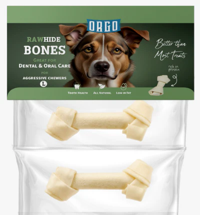 Orgo Rawhide Bones For Dog Dental Oral Care - 2 PCS XXL