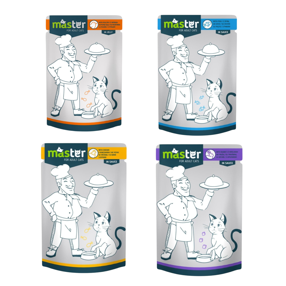 Master Wet Food for Adult Cats – Multiple Flavors (In Jelly & Sauce)