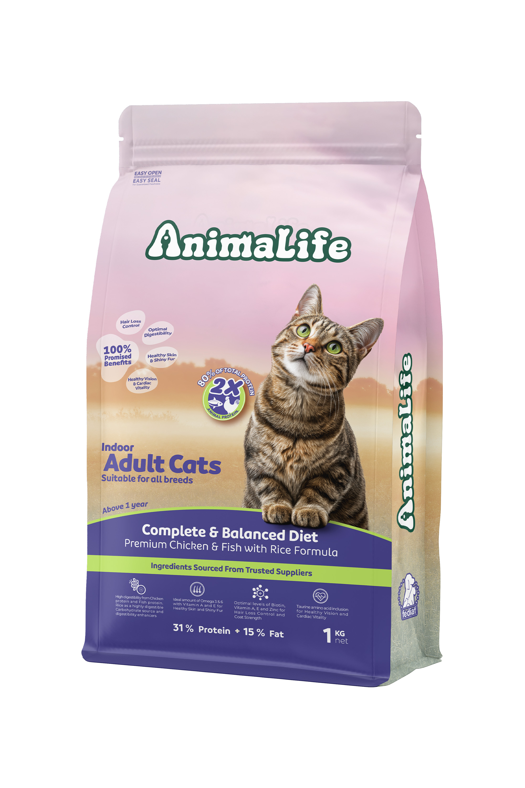 AnimaLife Adult Cats Dry Food Chicken and Fish - 1KG