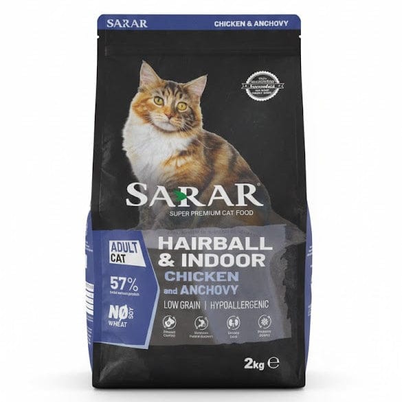 Sarar Hairball & Indoor Adult Cat Food Chicken & Anchovy 2kg