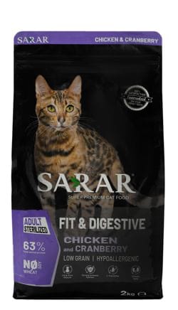 Sarar Fit & Digestive Sterilized Adult Cat Dry Food with Chicken & Cranberry 2kg