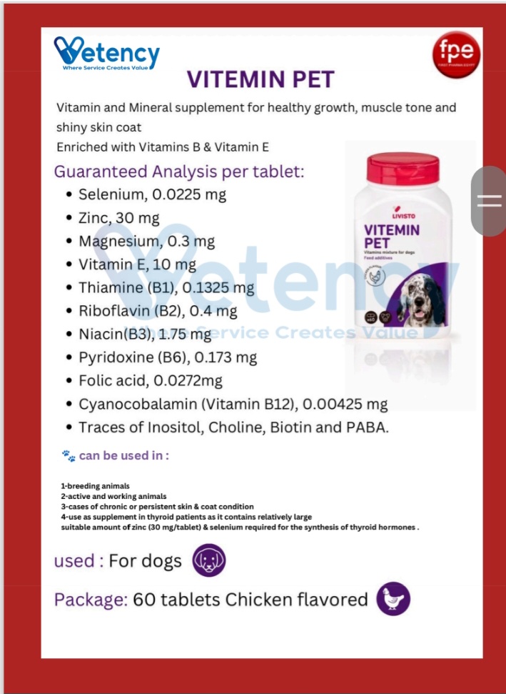 LIVISTO Vitamin Pet Vitamin & Mineral Supplement for Dogs – 60 Tablets