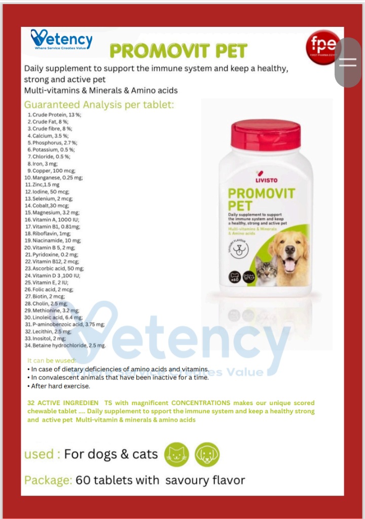 LIVISTO Promovit Pet Multivitamins, Minerals & Amino Acids – 60 Tablets