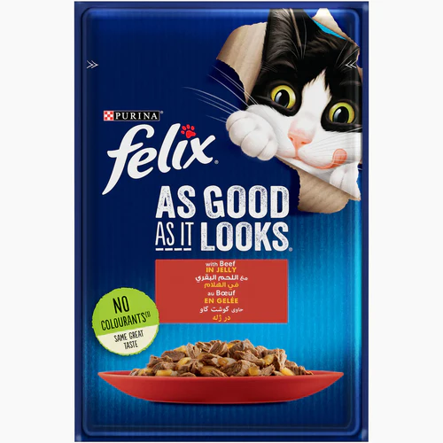 Felix cat wet food with beef in jelly 85 gm